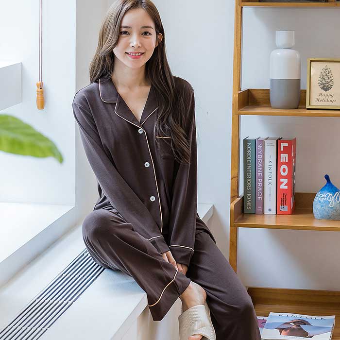 201858 여자잠옷 상하세트 폴리 레이온 스판 잠옷 긴팔잠옷 홈웨어 파자마