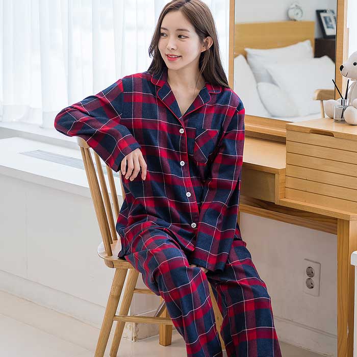 201865 여자잠옷 상하세트 선염 양기모 면 잠옷 긴팔잠옷 홈웨어 파자마