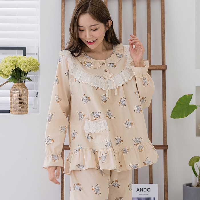 201852 여자잠옷 상하세트 평직 면 잠옷 긴팔잠옷 홈웨어 파자마