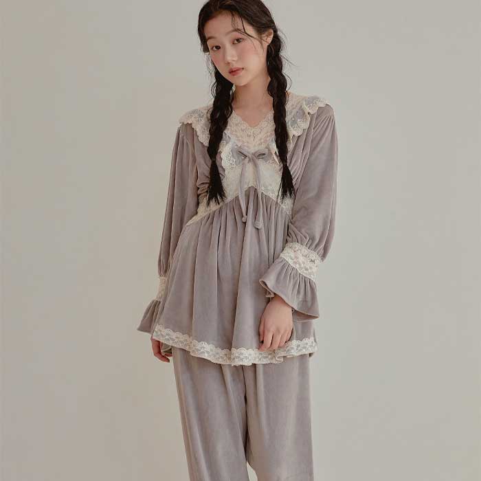 202705 여자잠옷 상하세트 밍크 스판 여성 잠옷 수면잠옷 홈웨어 파자마