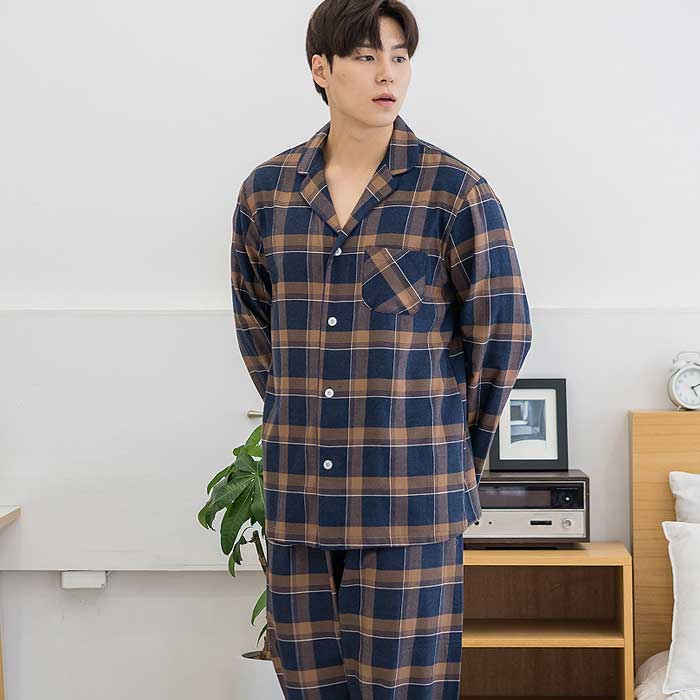 201889 남자잠옷 상하세트 선염 양기모 면 잠옷 긴팔잠옷 홈웨어 파자마