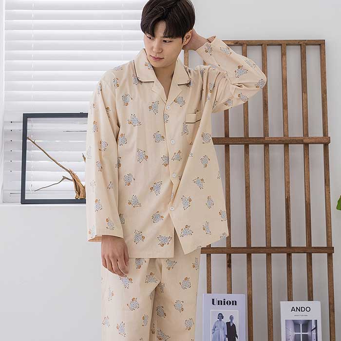 201880 남자잠옷 상하세트 평직 면 잠옷 긴팔잠옷 홈웨어 파자마