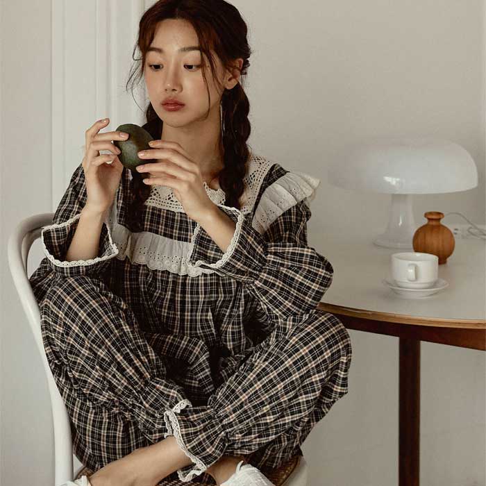 201897 여자잠옷 상하세트 선염 면 잠옷 긴팔잠옷 홈웨어 파자마
