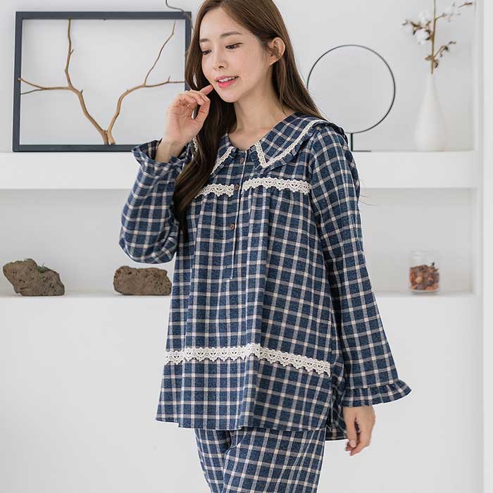 201854 여자잠옷 상하세트 선염 양기모 면 잠옷 긴팔잠옷 홈웨어 파자마