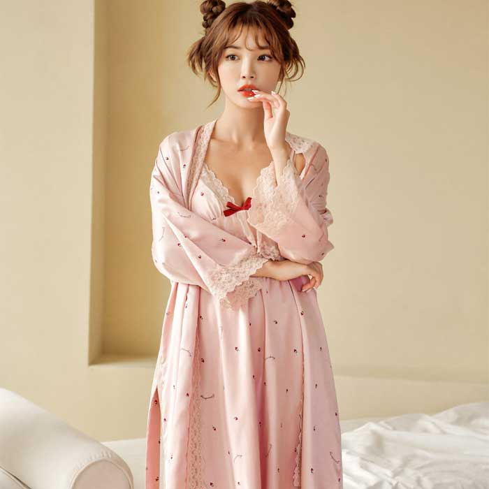 200978 여자잠옷 잠옷세트 폴리 슬립 로브 가운 긴팔잠옷 파자마