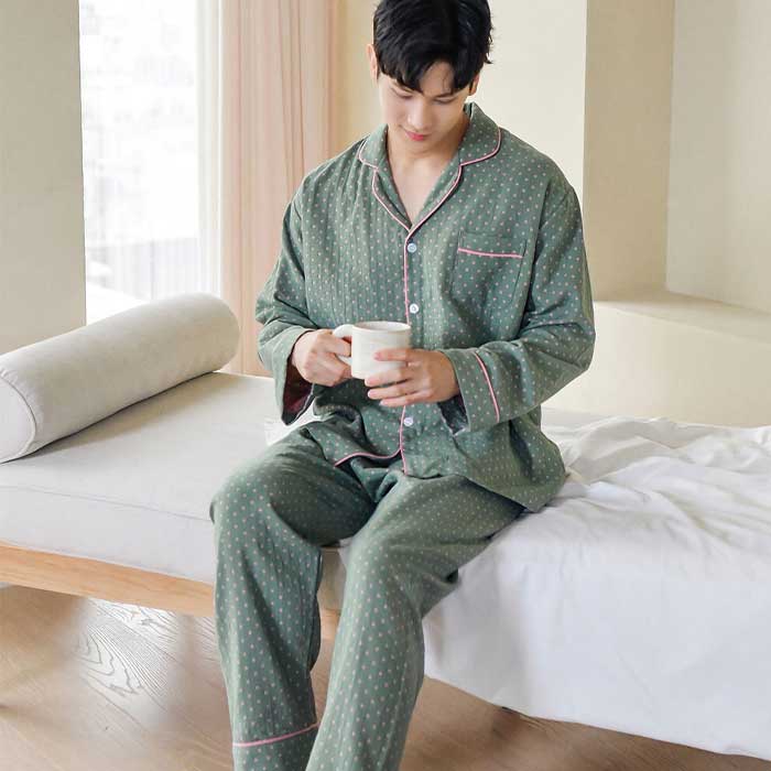 201261 남자잠옷 잠옷세트 면 폴리 잠옷 긴팔잠옷 파자마 홈웨어
