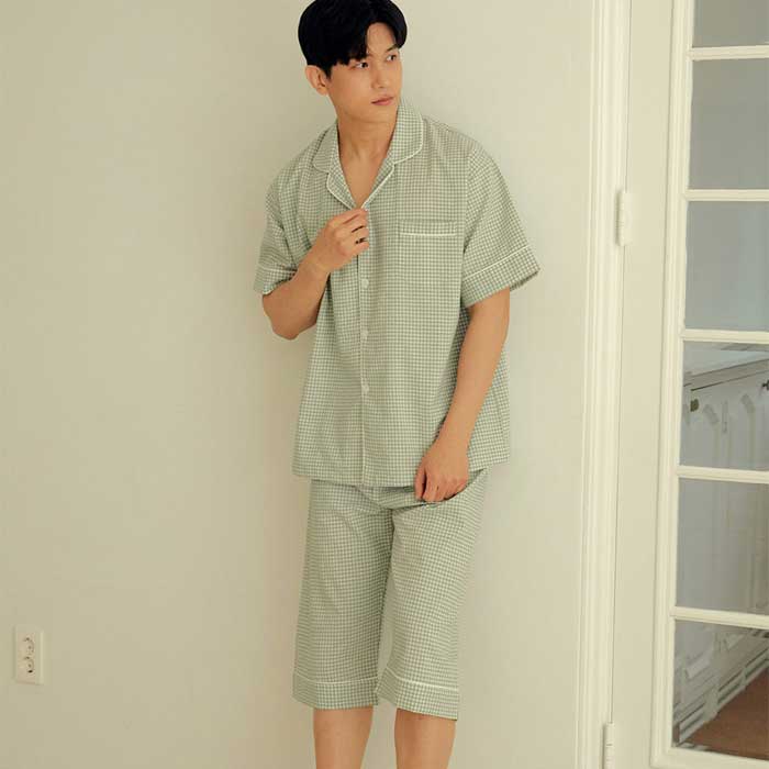 201496 남자잠옷 잠옷세트 면 폴리 잠옷 반팔잠옷 파자마 홈웨어