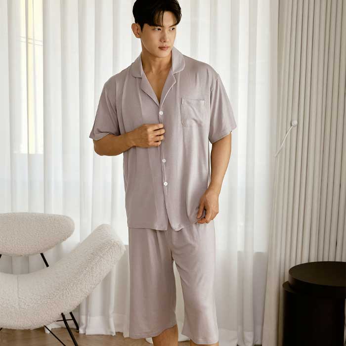202263 남자잠옷 상하세트 텐셀 폴리 우레탄 잠옷 반팔잠옷 홈웨어 파자마